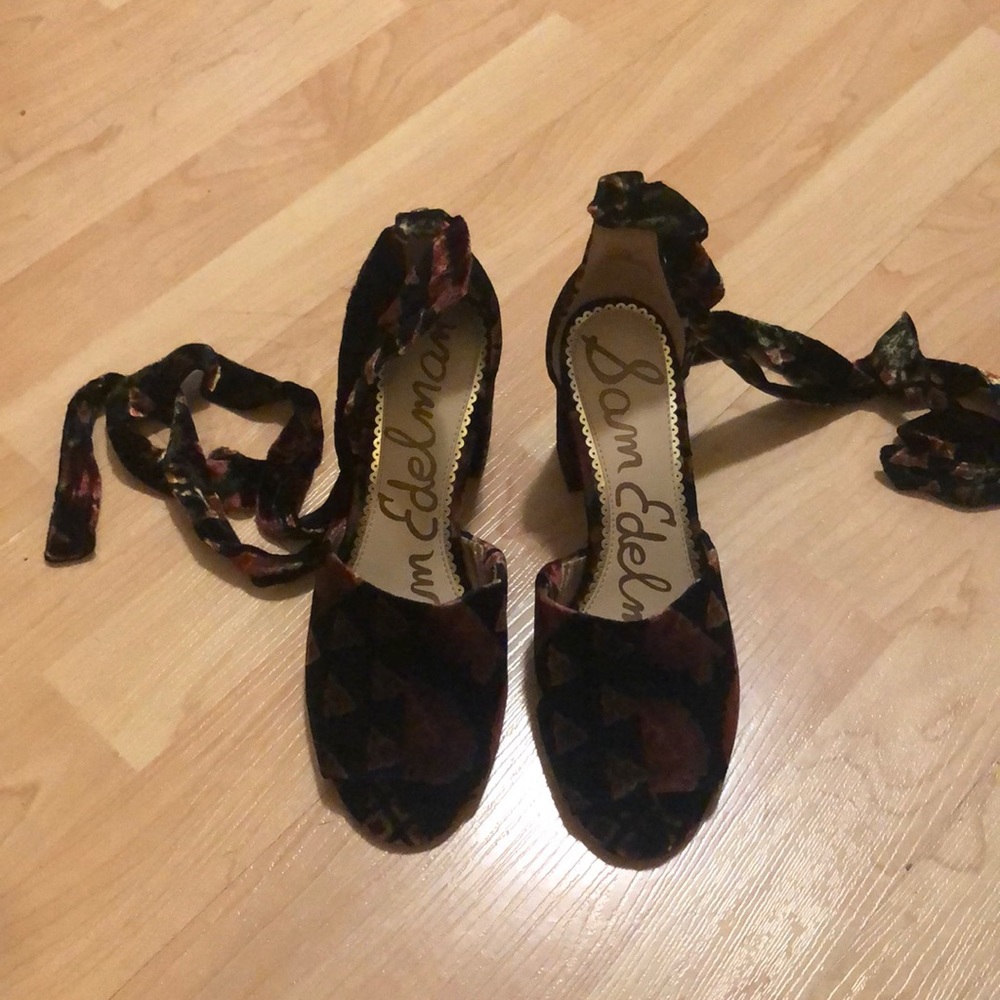 Sam Edelman velvet ankle strap open toe heels